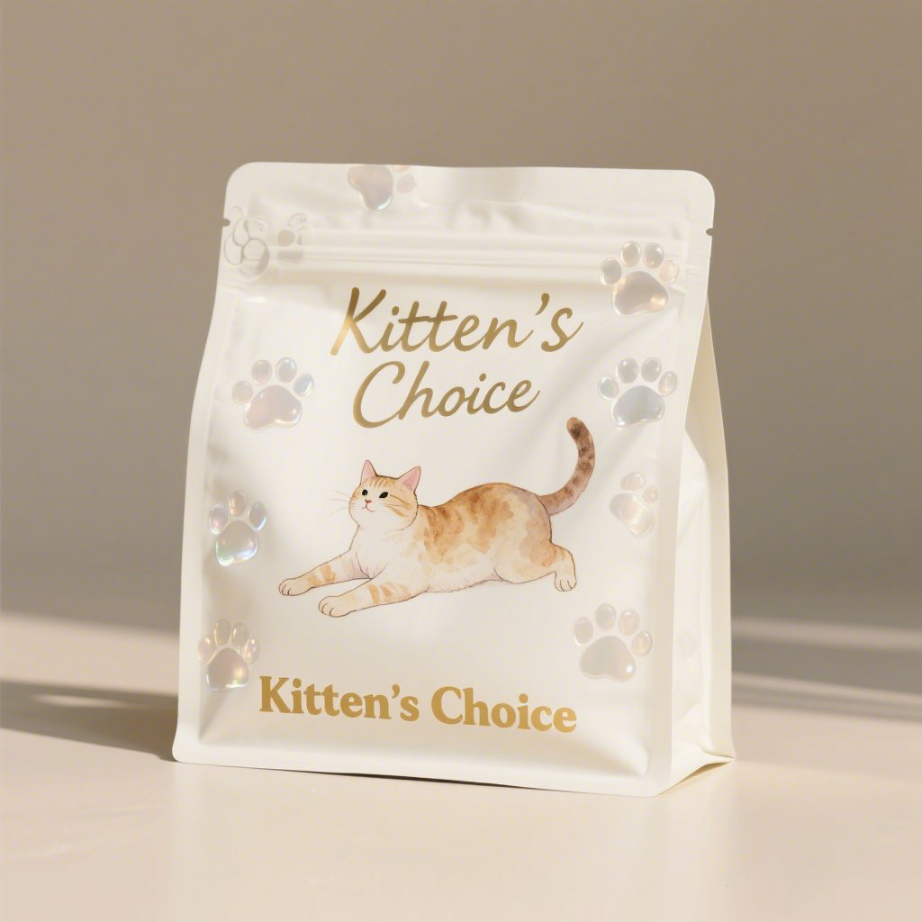 Customized Glossy Shiny Finish Full Color Printing Flat Bottom Pouch for Cat Food Cat Feed - image 2