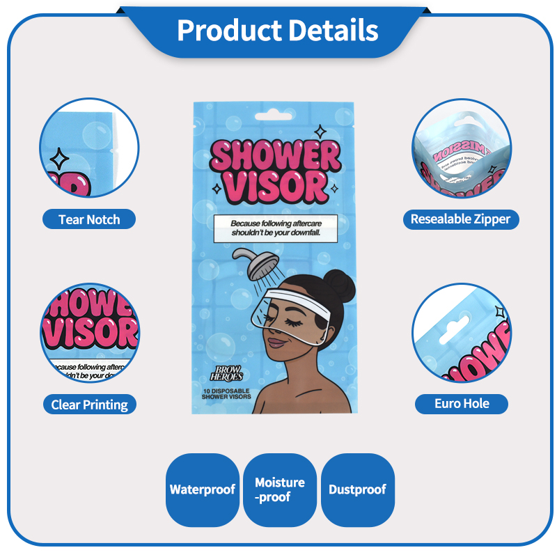 Custom Printed Plastic Bags with Logo Flat Zipper Bag for Shower Visor - image 7