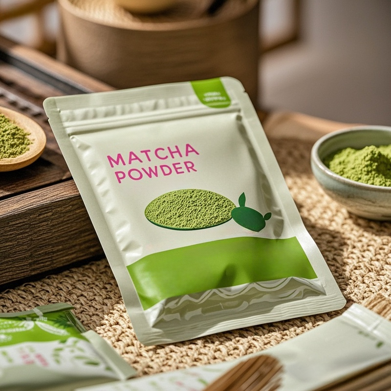 Customized Clear Printing Flat Pouch with Ziplock for Matcha Powder Mylar Bag