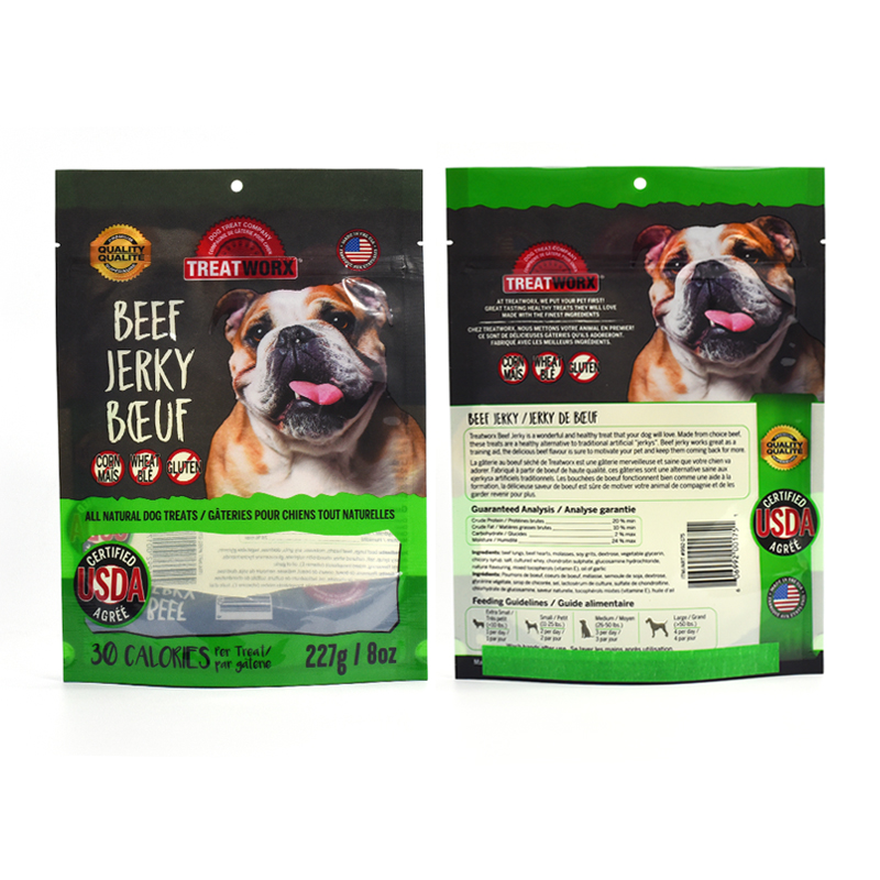 Customized UV Effect Stand up Pouch with Clear Window for Pet Dog Food Beef Jerky - image 3
