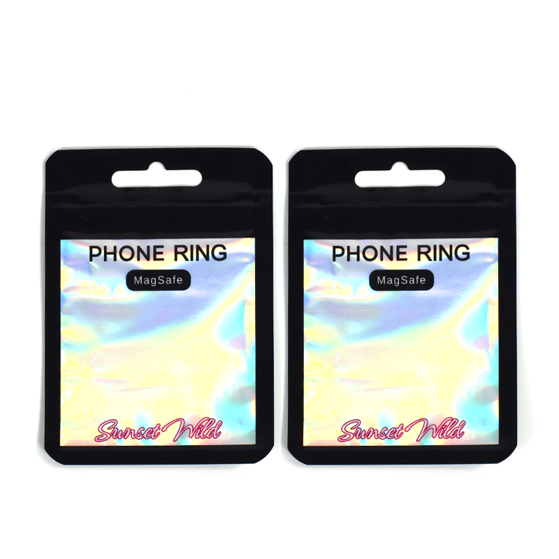 Customized Holographic Laser Three Side Seal Zipper Bag with Window for Phone Ring Holder - image 2