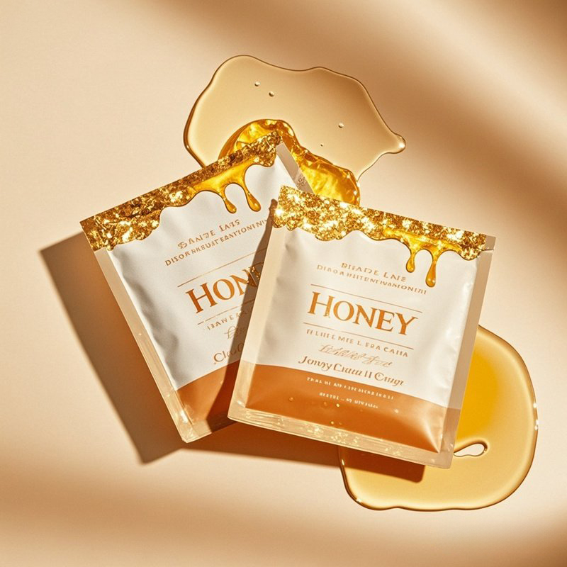 Custom Printed Golden Three Side Seal Without Zipper for Honey Essential Oil - image 4