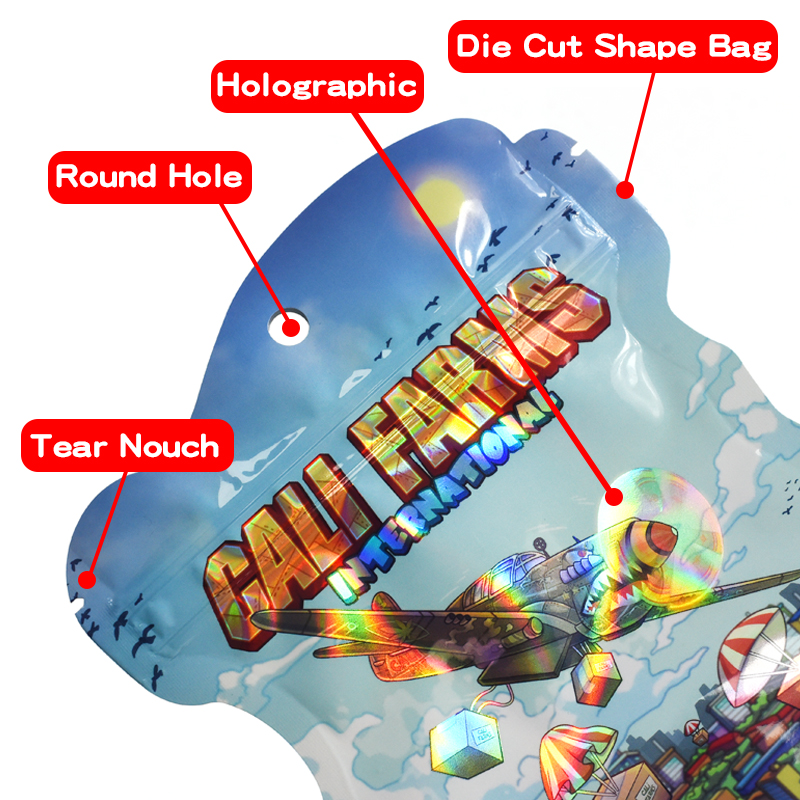 Customized Holographic Die Cut Shaped Stand up Pouch with Double Zipper for Weed - image 4