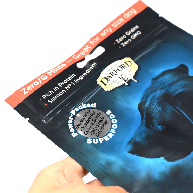 Customized Exposed Foil Flat Bottom Pouch with Euro Hole for Pet Food Dog Treats - image 6