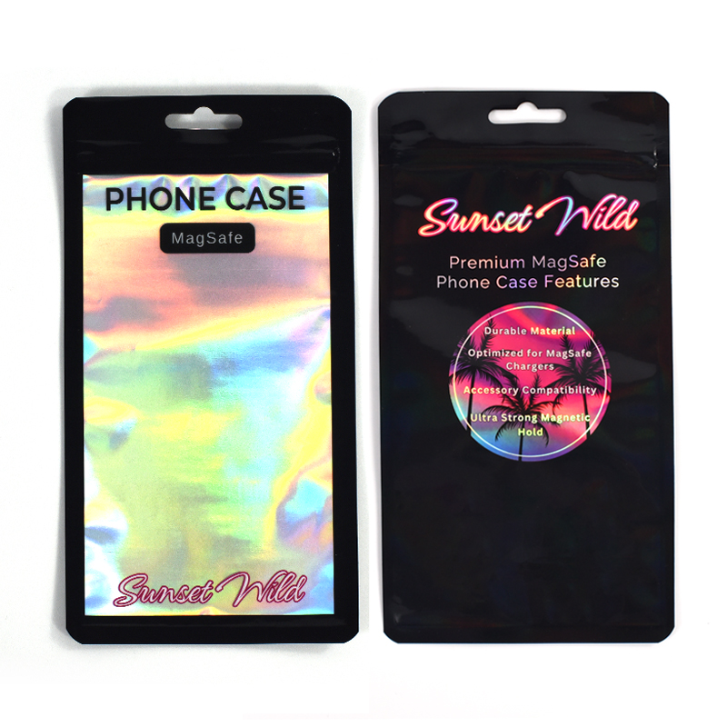Customized Durable Resealable Holographic Laser Flat Pouch for Phone Case Mylar Bag - image 3