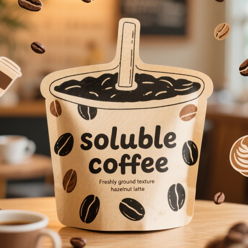 Customized Zipper Top Brown Kraft Paper Die Cut Shaped Pouch for Soluble Coffee - image 5