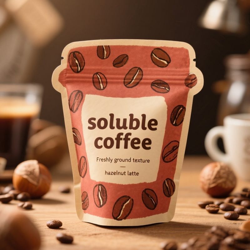 Customized Zipper Top Brown Kraft Paper Die Cut Shaped Pouch for Soluble Coffee - image 2