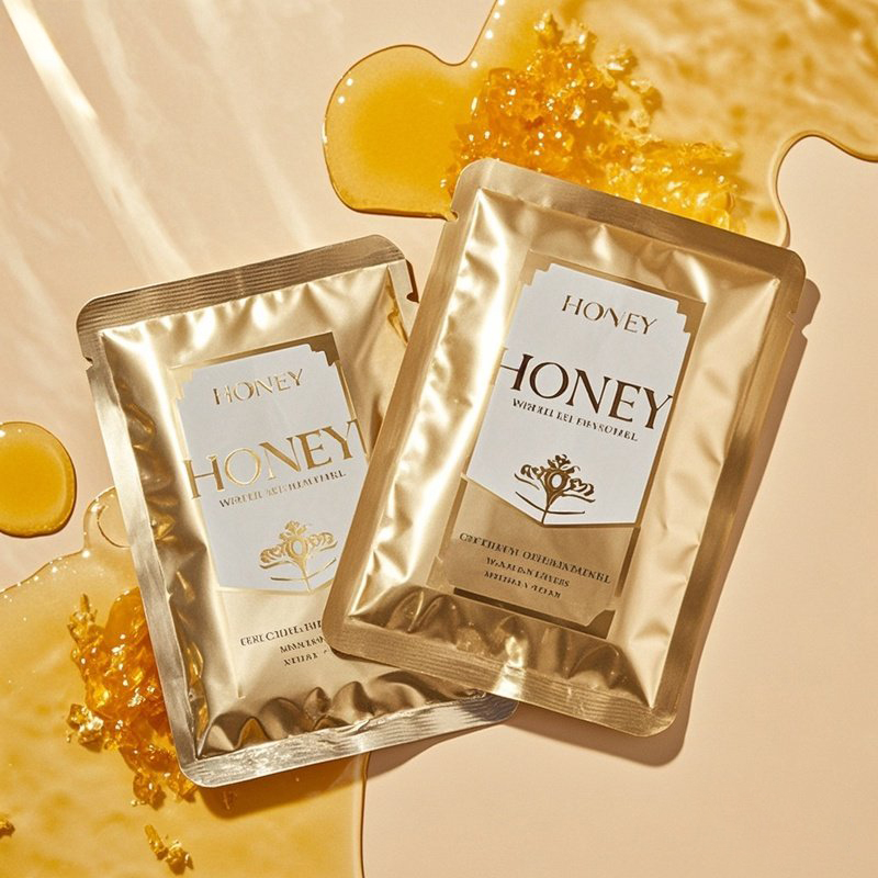 Custom Printed Golden Three Side Seal Without Zipper for Honey Essential Oil