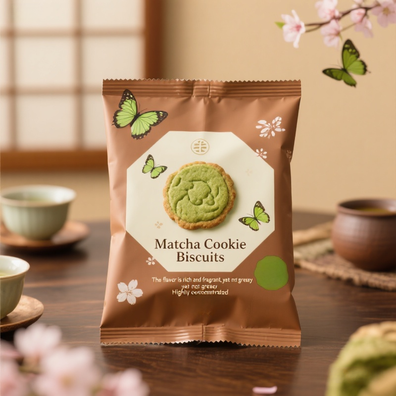 Custom Printed Back Side Seal Bag with Window for Matcha Cookie - image 5