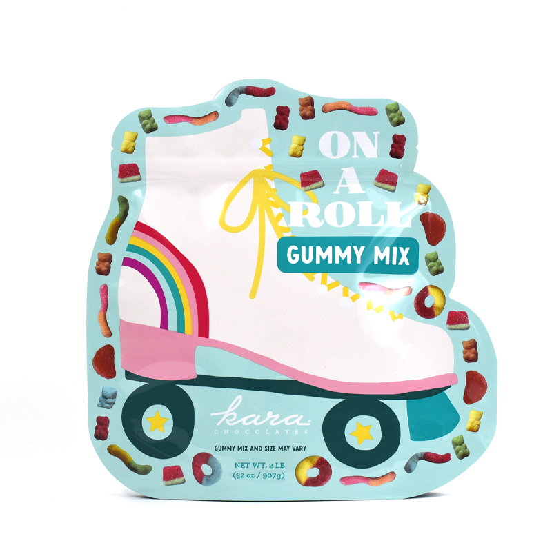 Customized Glossy Finish Die Cut Shaped Pouch with Stand up Bottom for Gummy Mix