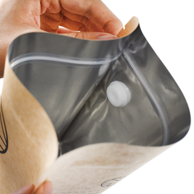 Eco-friendly Recyclable Kraft Paper Stand up Pouch with Air Valve for Coffee - image 6