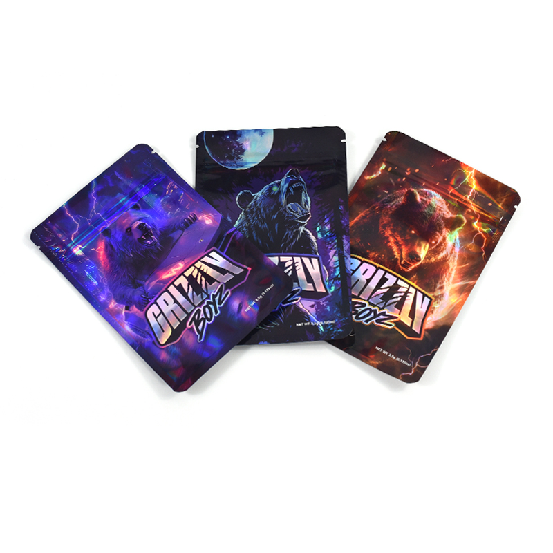 Customized Eye-catching Printing Holographic Three Side Seal Bag for CBD Product - image 6