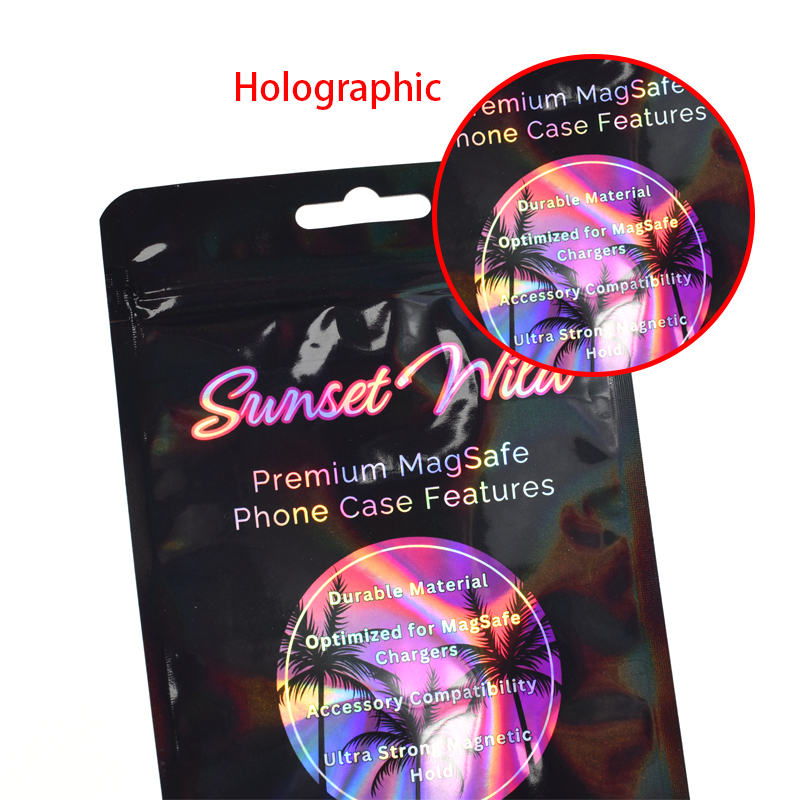 Customized Durable Resealable Holographic Laser Flat Pouch for Phone Case Mylar Bag - image 6