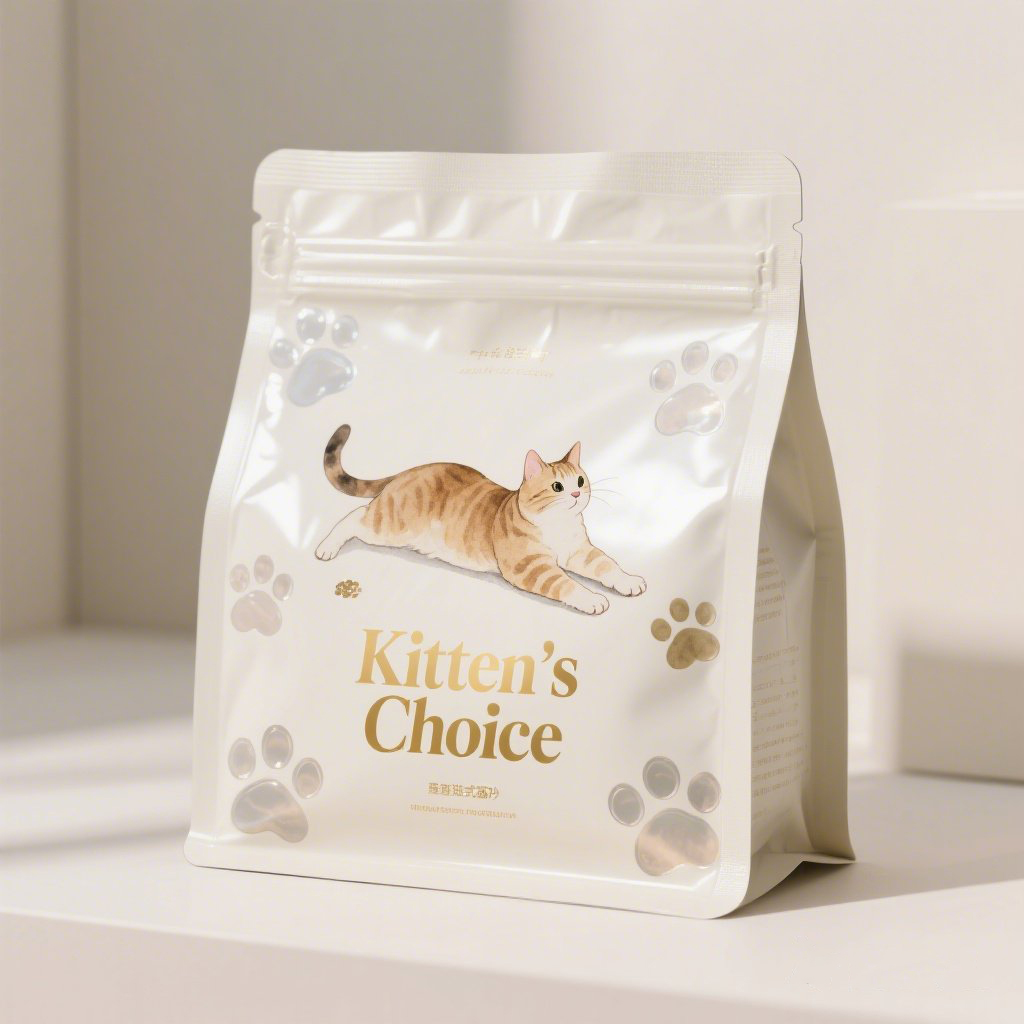 Customized Glossy Shiny Finish Full Color Printing Flat Bottom Pouch for Cat Food Cat Feed