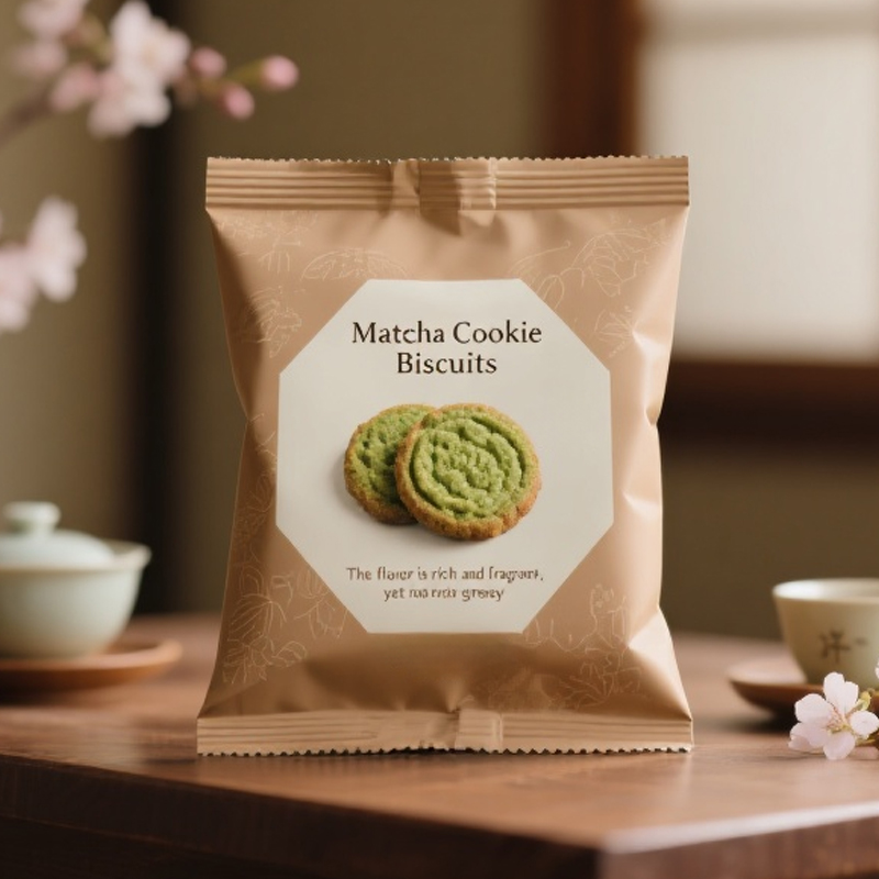 Custom Printed Back Side Seal Bag with Window for Matcha Cookie - image 3