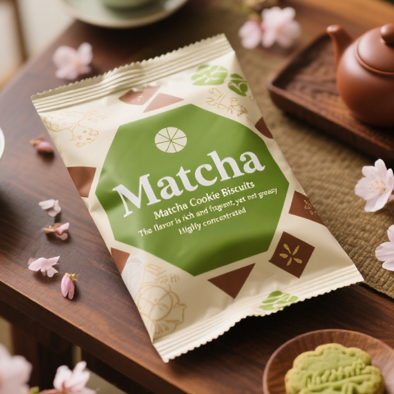 Custom Printed Back Side Seal Bag with Window for Matcha Cookie - image 6