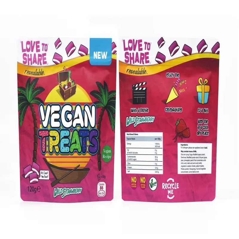 Custom Printed Resealable Stand up Pouch for 120G Vegan Treat Mylar Bag - image 3