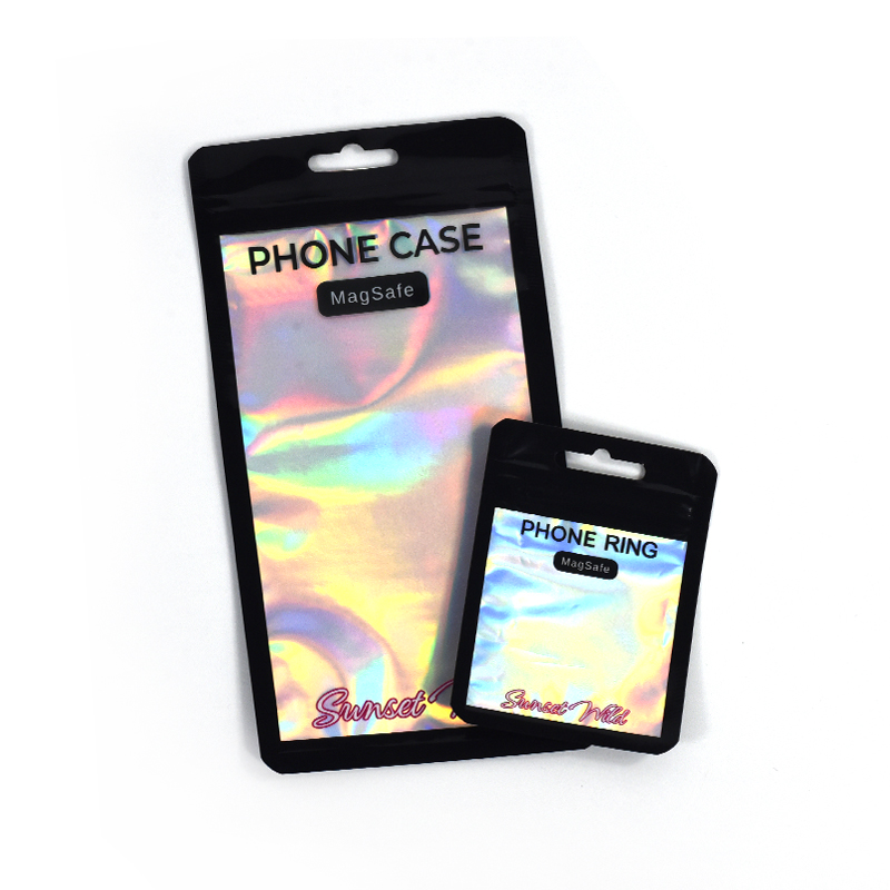 Customized Durable Resealable Holographic Laser Flat Pouch for Phone Case Mylar Bag