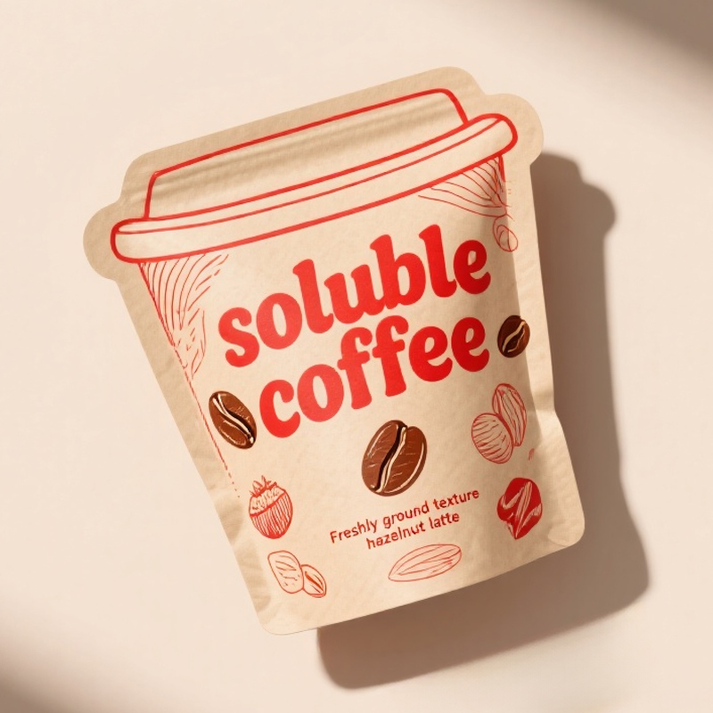 Customized Zipper Top Brown Kraft Paper Die Cut Shaped Pouch for Soluble Coffee - image 4