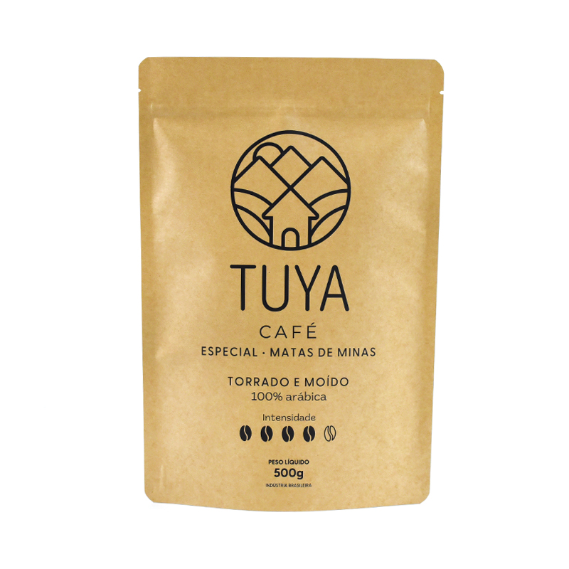 Eco-friendly Recyclable Kraft Paper Stand up Pouch with Air Valve for Coffee