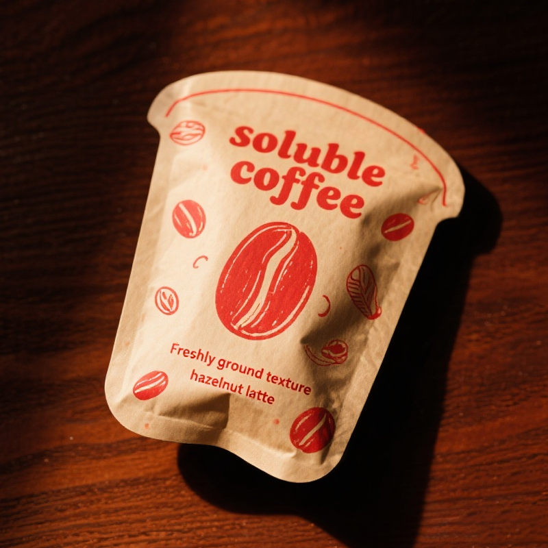 Customized Zipper Top Brown Kraft Paper Die Cut Shaped Pouch for Soluble Coffee - image 6