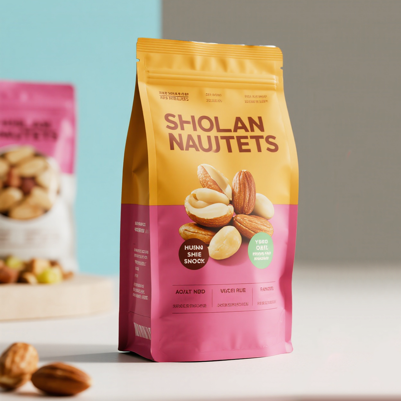 Custom Printed Eight Side Seal Ziplock Pouch Flat Bottom Bag for Nuts Snack - image 3