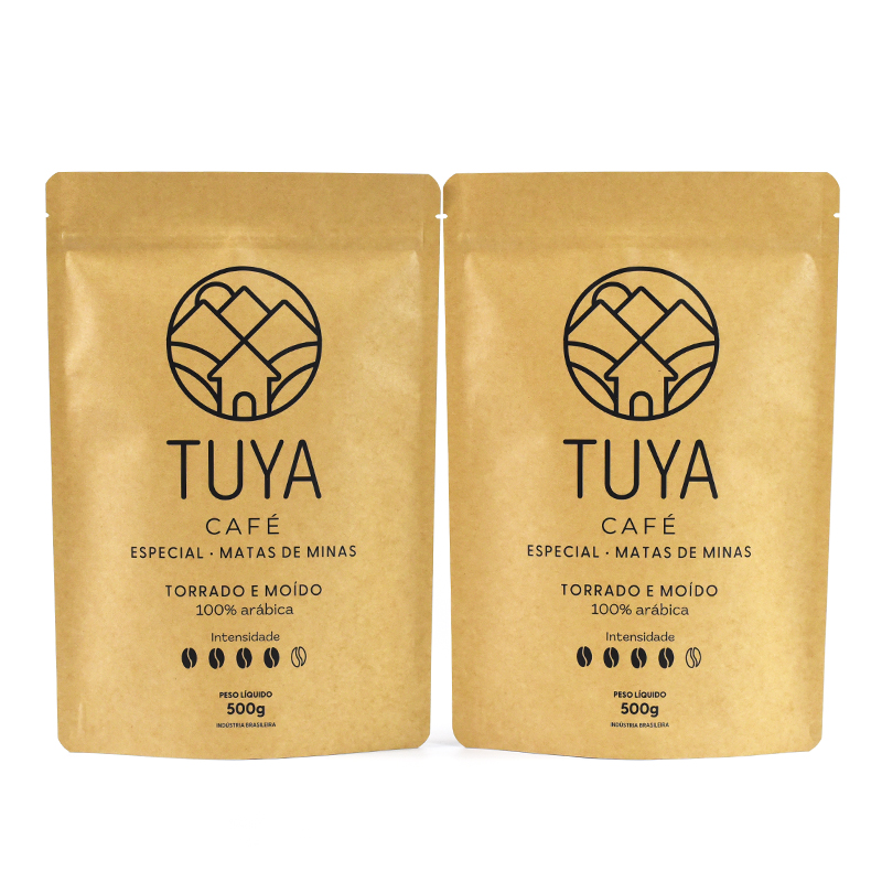 Eco-friendly Recyclable Kraft Paper Stand up Pouch with Air Valve for Coffee - image 3