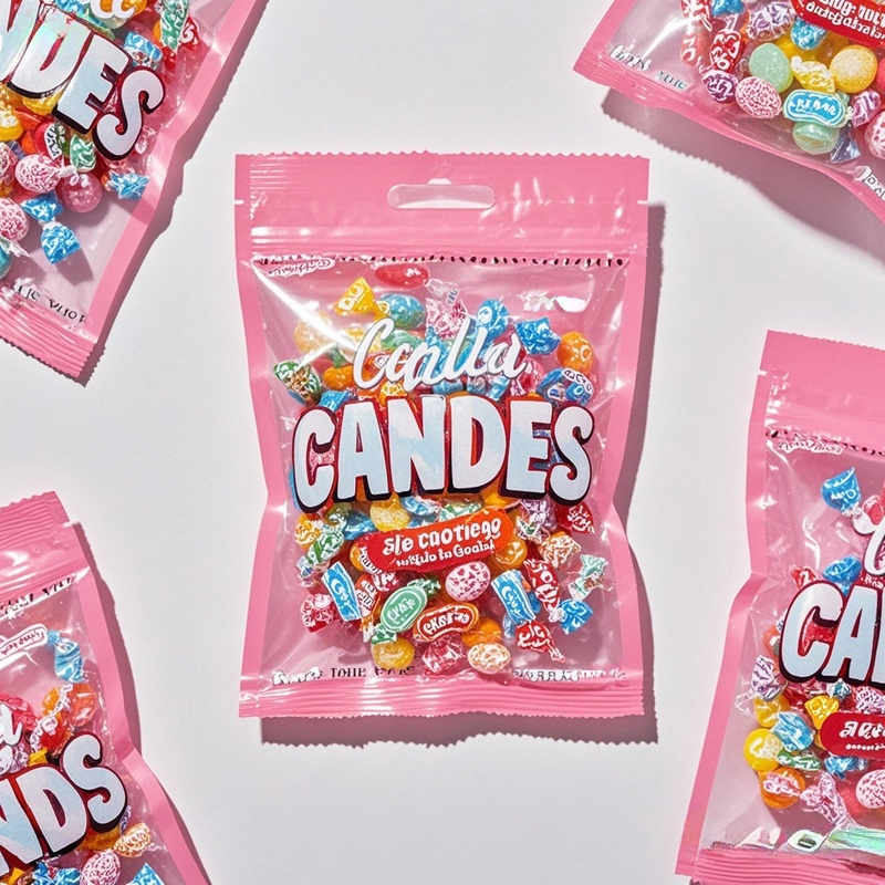 Wholesale Custom Printed Transparent Flat Pouch with Ziplock for Sweet Candy