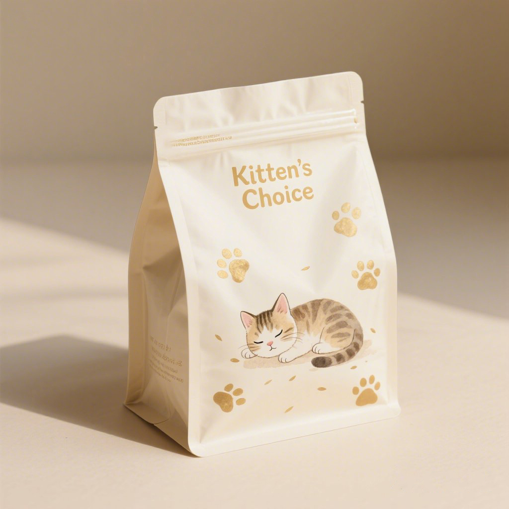 Customized Glossy Shiny Finish Full Color Printing Flat Bottom Pouch for Cat Food Cat Feed - image 4