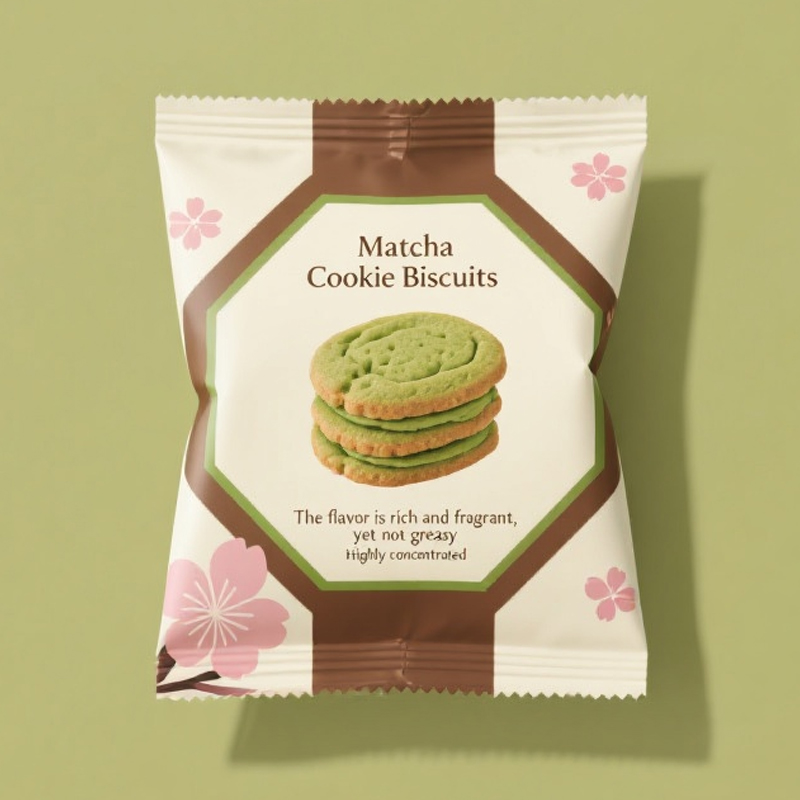 Custom Printed Back Side Seal Bag with Window for Matcha Cookie - image 4