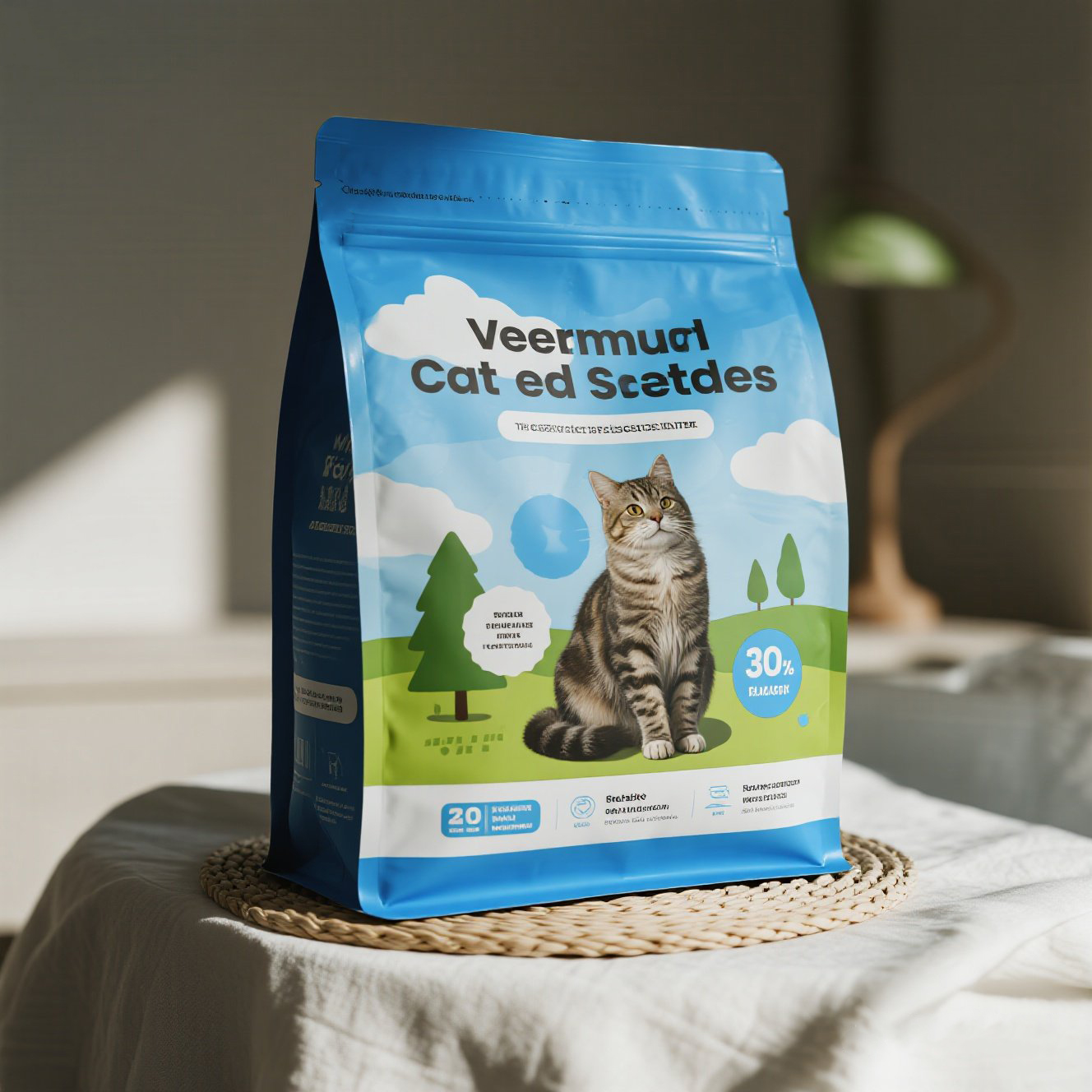 Customized Heavy Duty Flat Bottom Pouch with Hand Length Handle for Cat Litter