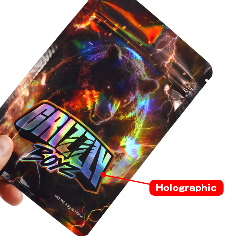 Customized Eye-catching Printing Holographic Three Side Seal Bag for CBD Product - image 4