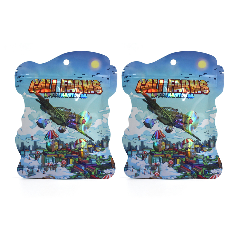 Customized Holographic Die Cut Shaped Stand up Pouch with Double Zipper for Weed - image 2