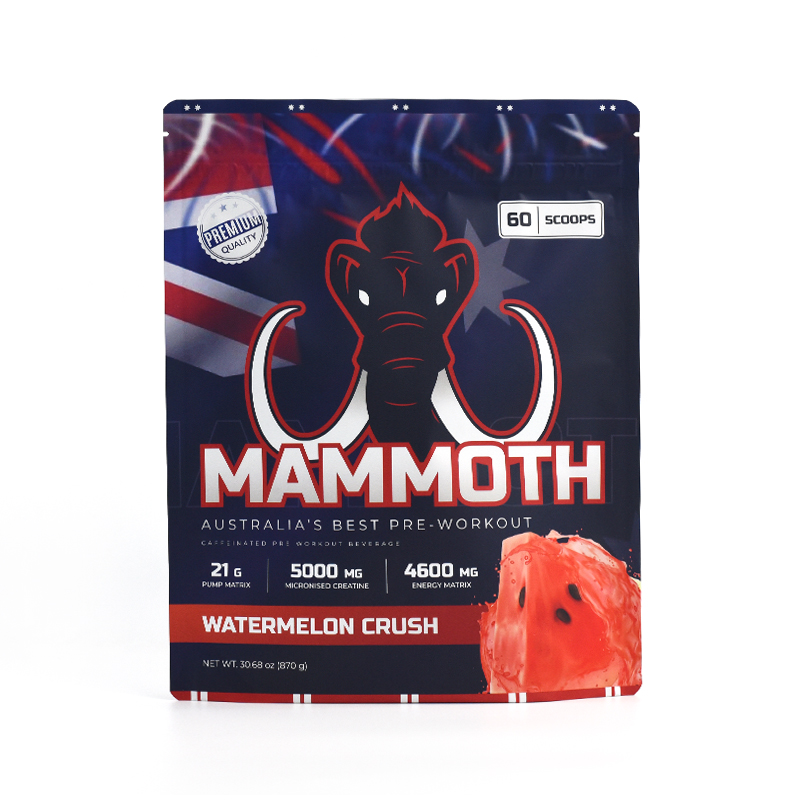 Customized Matte Finish Stand up Pouch with Velcro Zipper Plow Bottom for Workout Powder
