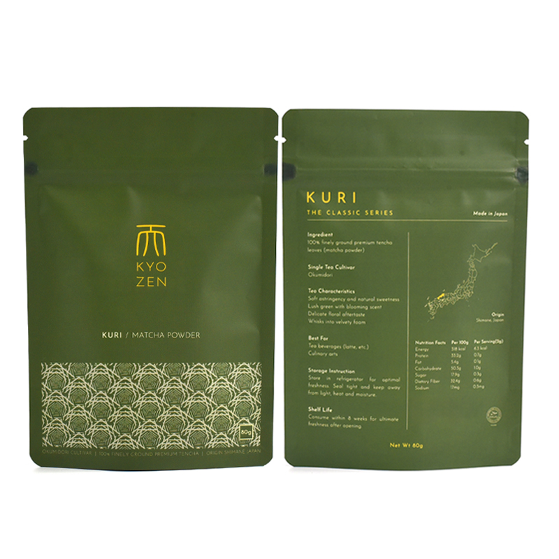 Customized Simple Design Green Printing Stand up Pouch for Matcha Powder - image 3