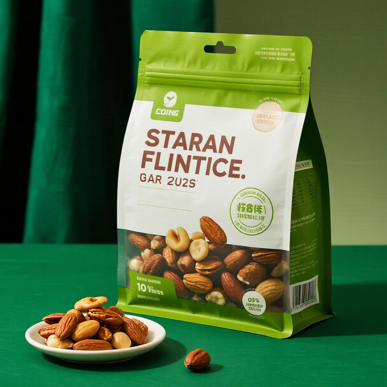 Custom Printed Eight Side Seal Ziplock Pouch Flat Bottom Bag for Nuts Snack - image 2