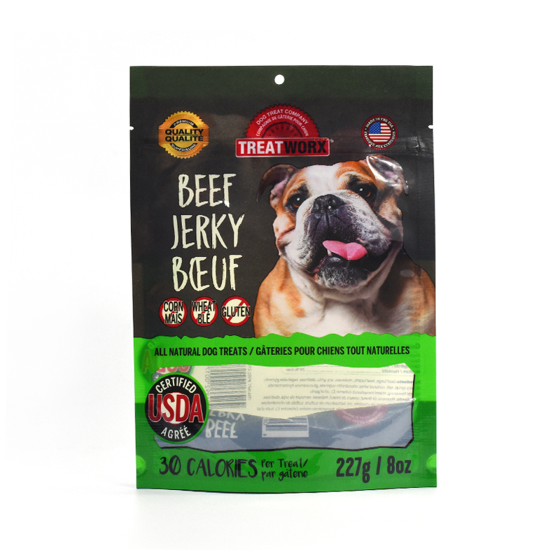 Customized UV Effect Stand up Pouch with Clear Window for Pet Dog Food Beef Jerky