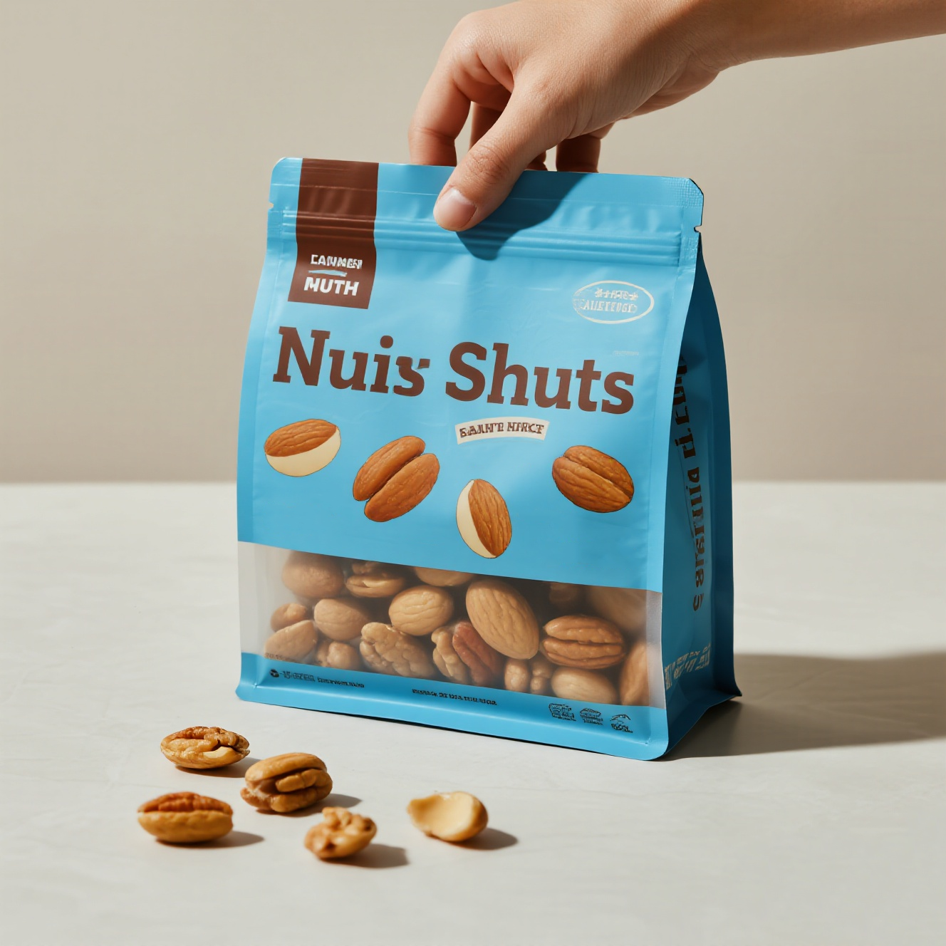 Custom Printed Eight Side Seal Ziplock Pouch Flat Bottom Bag for Nuts Snack - image 4