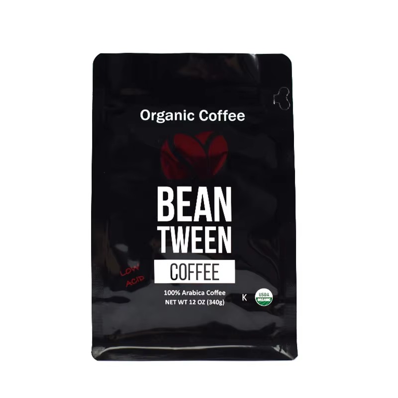 Custom Matte Finish Flat Bottom Pouch with Air Valve T-zipper for Coffee Beans