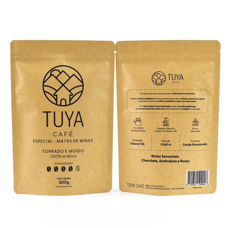 Eco-friendly Recyclable Kraft Paper Stand up Pouch with Air Valve for Coffee - image 4