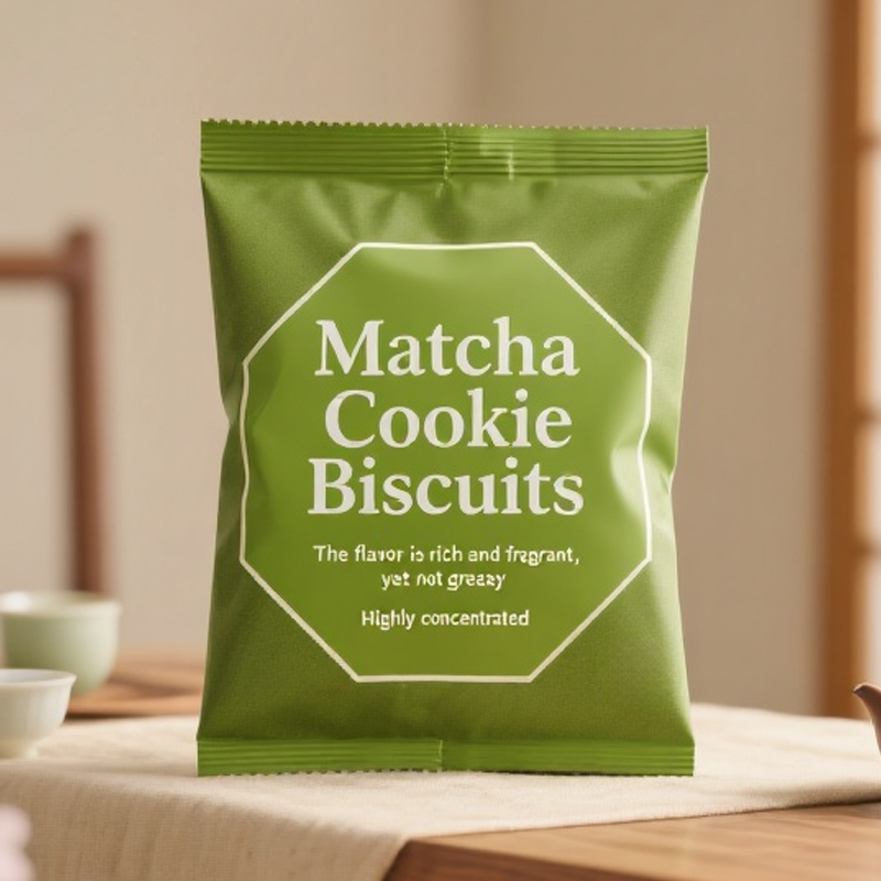Custom Printed Back Side Seal Bag with Window for Matcha Cookie - image 2