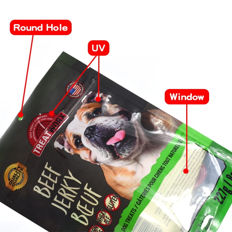 Customized UV Effect Stand up Pouch with Clear Window for Pet Dog Food Beef Jerky - image 5