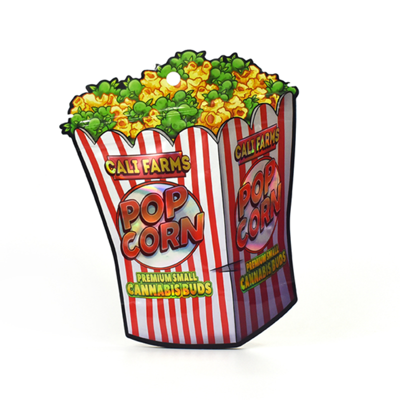 Customized Popcorn Special Shaped Pouch Bag with Double Zipper for Cannabias Buds