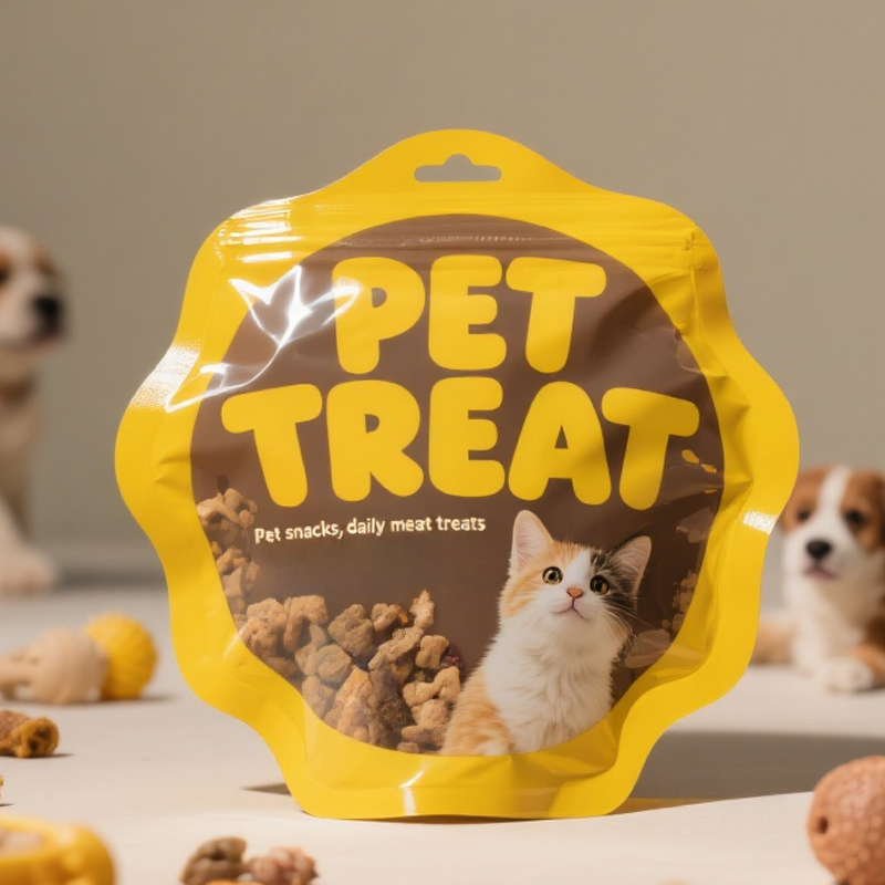 Customized Glossy Finish Die Cut Shaped Pouch with Euro for Pet Food Pet Treats