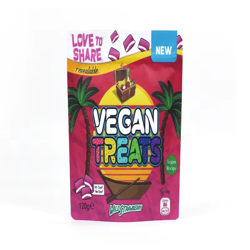 Custom Printed Resealable Stand up Pouch for 120G Vegan Treat Mylar Bag