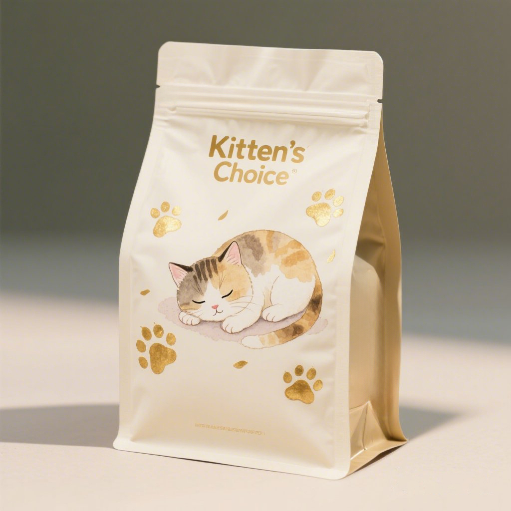Customized Glossy Shiny Finish Full Color Printing Flat Bottom Pouch for Cat Food Cat Feed - image 6