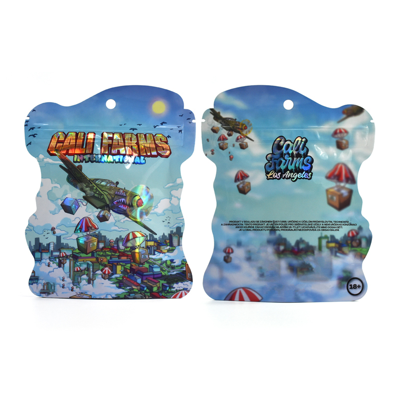 Customized Holographic Die Cut Shaped Stand up Pouch with Double Zipper for Weed - image 3