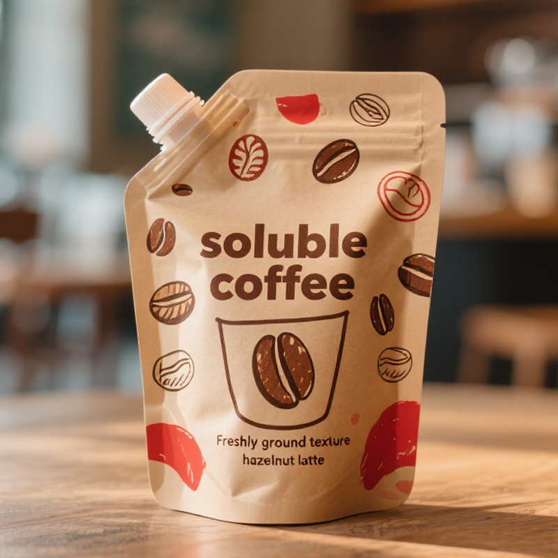 2025 Hot Sale Eco-firendly Kraft Paper Spout Pouch for LIquid Coffee